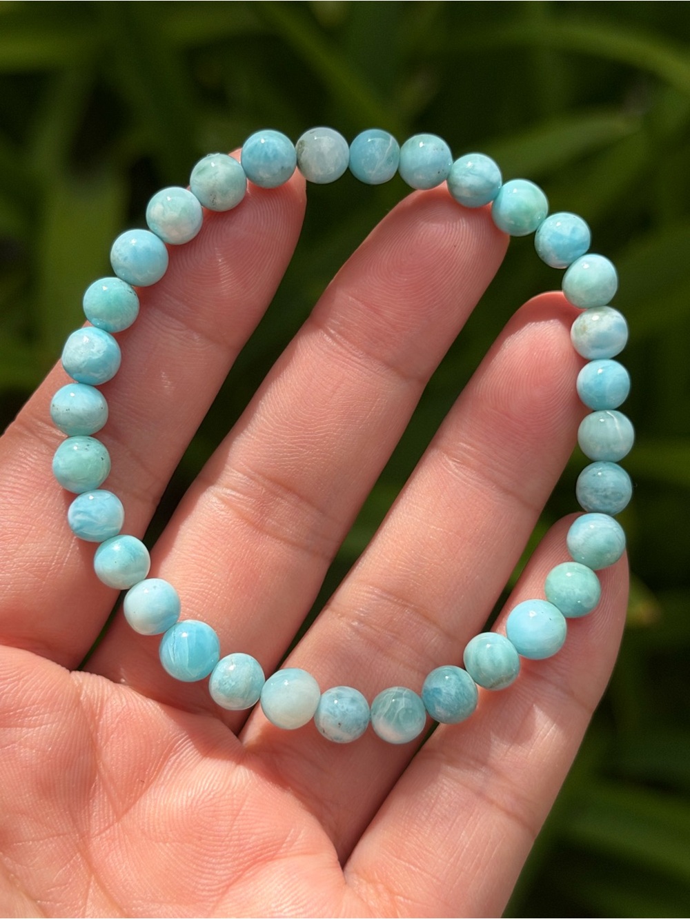 6.5mm stretchable high quality blue larimar bracelet 1754